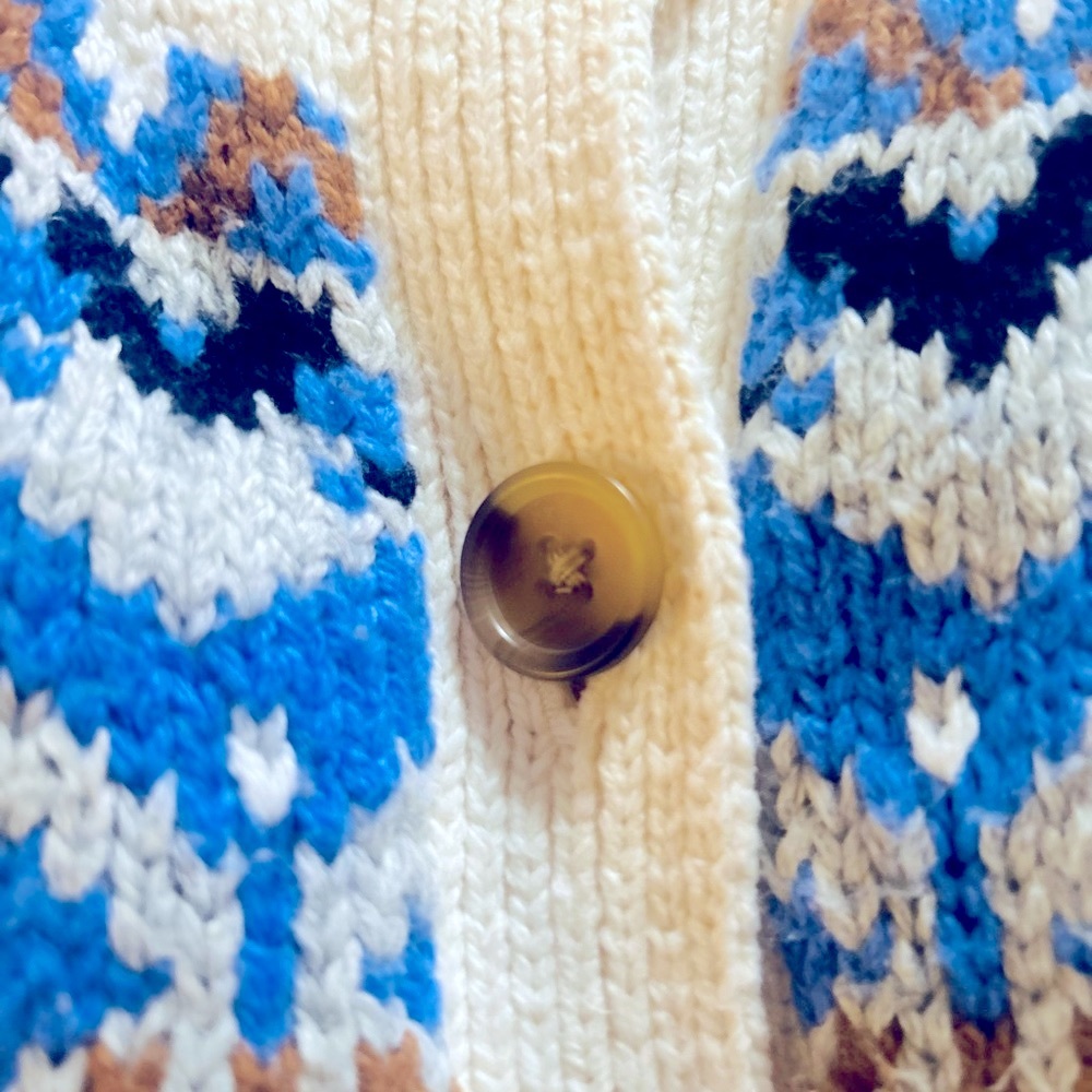 Lands End Nordic Cardigan Medium Blue and White - Picture 4 of 7